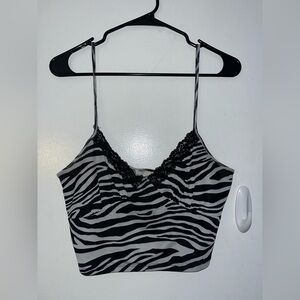 Full Tilt Black and White Striped Cami with Lace